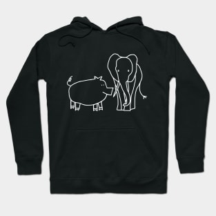 Pig and Elephant Minimal Line Drawing Hoodie